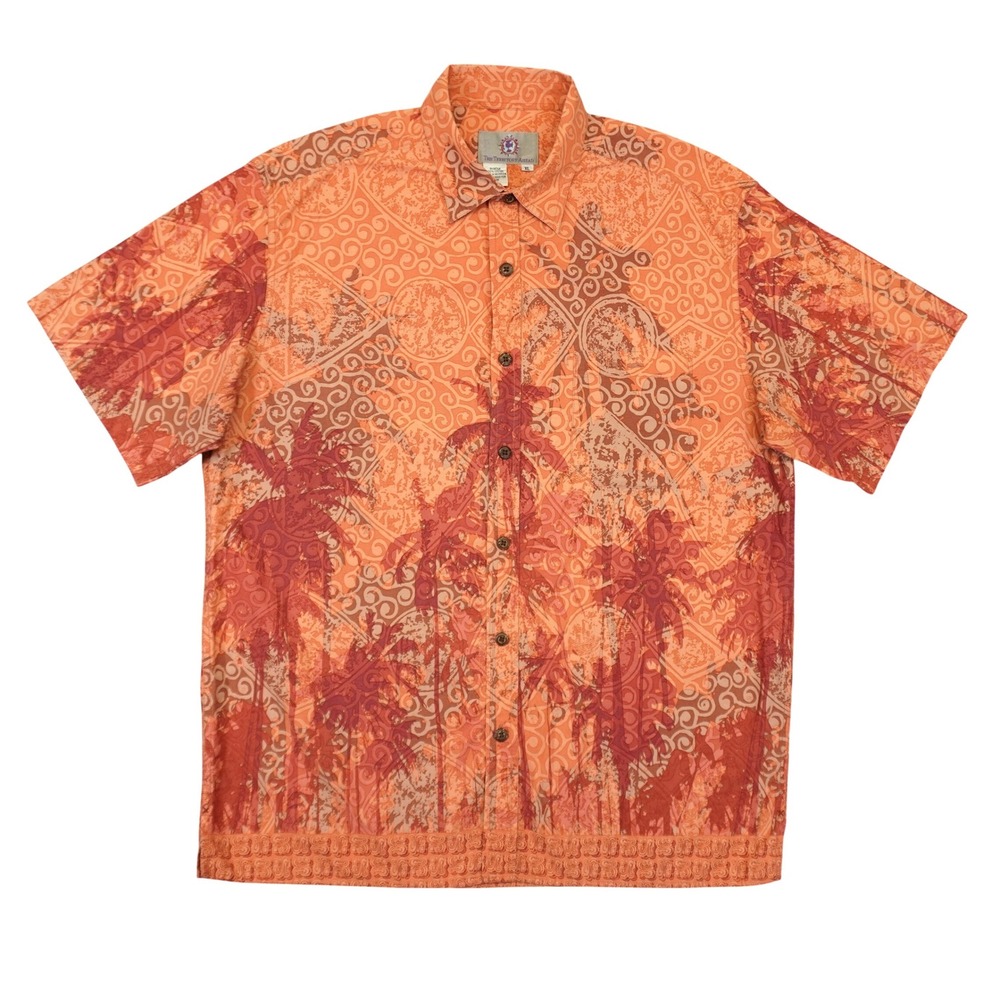 The Territory Ahead Button Down Men XL Orange Palm Tree Batik Short Sleeve Shirt